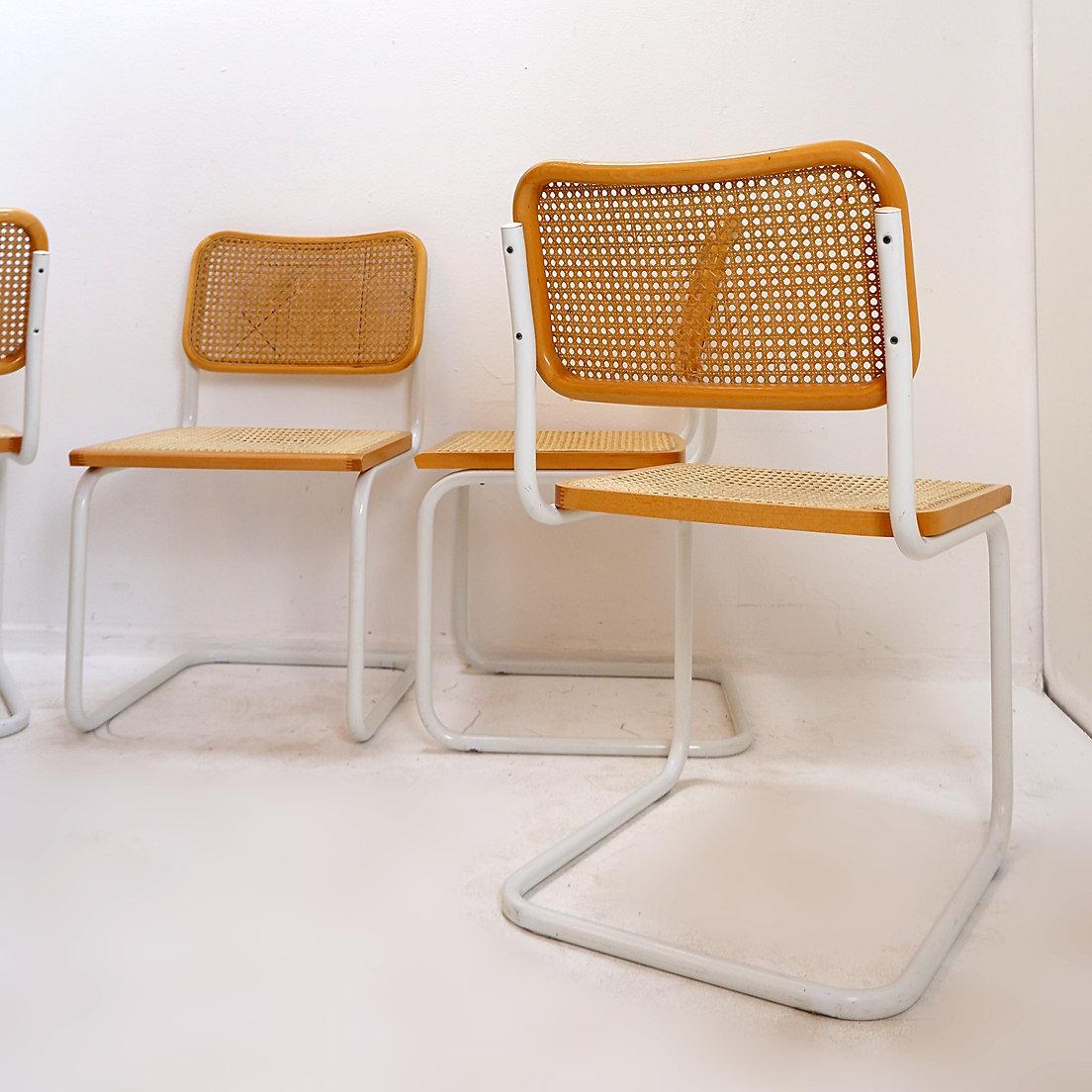 Juego de 4 sillas de caña italianas modernas de mediados de siglo al estilo de Marcel Breuer en venta 7