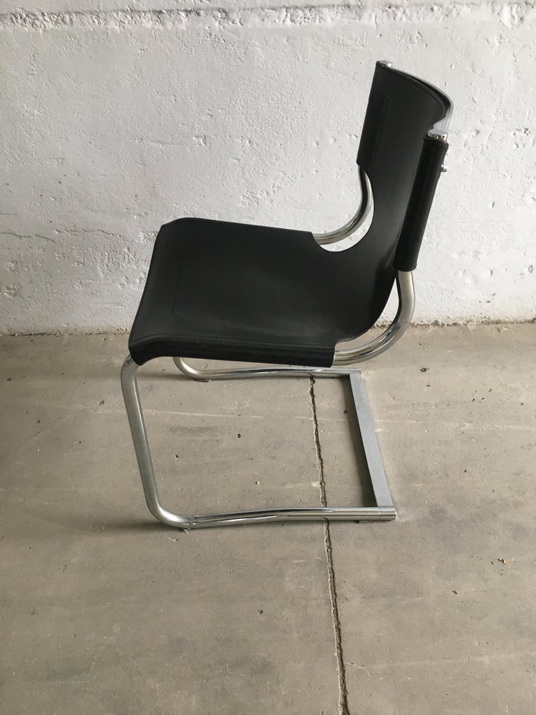 MidCentury Modern Set of 4 Italian Chrome and Black Leather Dining Chairs For Sale at 1stDibs