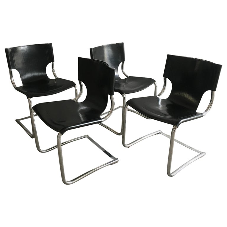 Black Leather Dining Chairs, Italian Leather And Chrome Chairs
