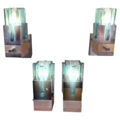 Mid-Century Modern Set of  4 Lamps with Turquoise Glass, Italy 1970s