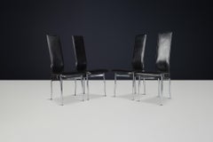 Juego de 4 sillas de comedor de piel modernas de mediados de siglo de Giancarlo Vegni para Fasem