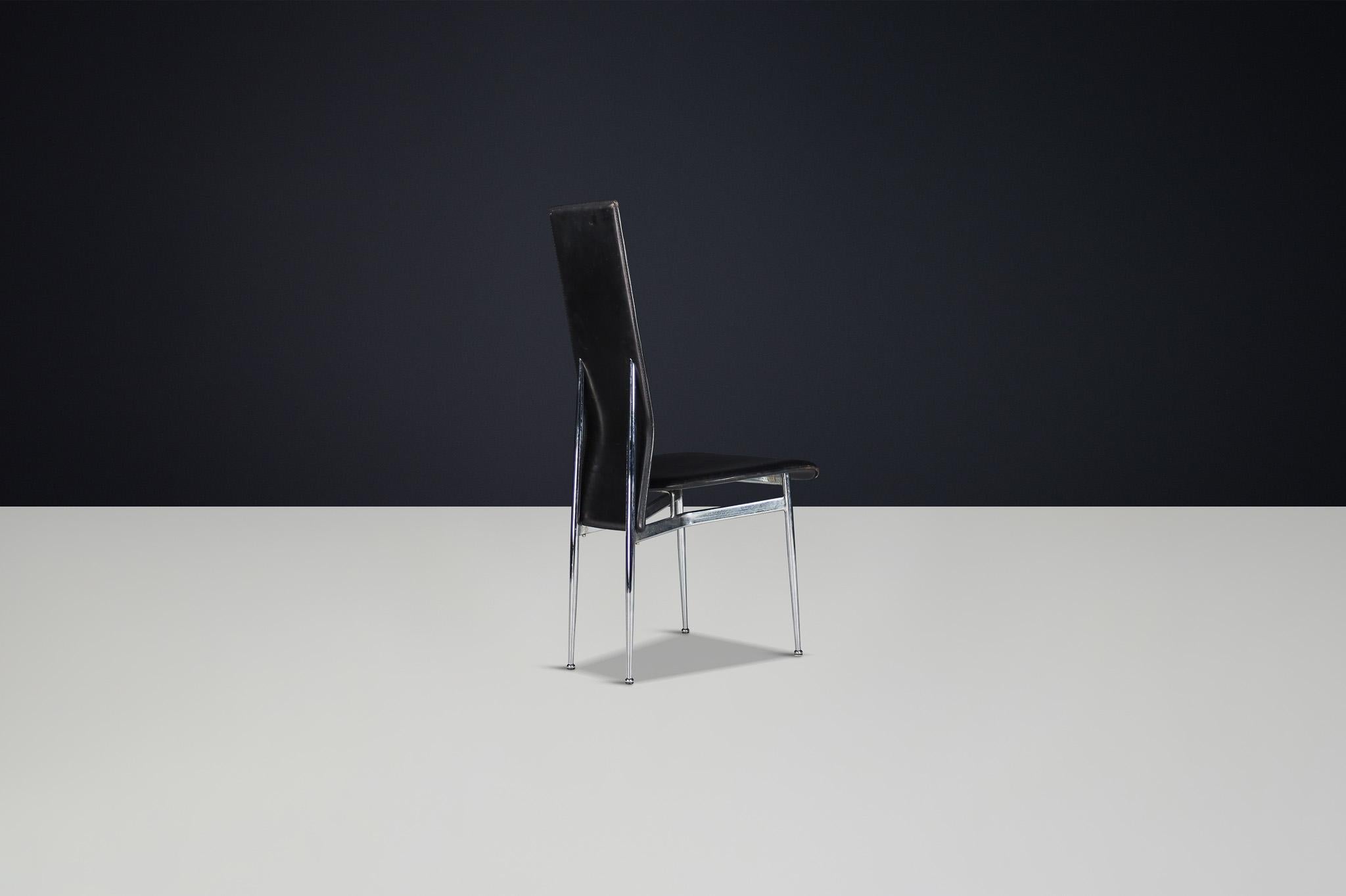 Satz von 4 Leder-Esszimmerstühlen von Giancarlo Vegni für Fasem, Moderne der Mitte des Jahrhunderts (Stahl) im Angebot
