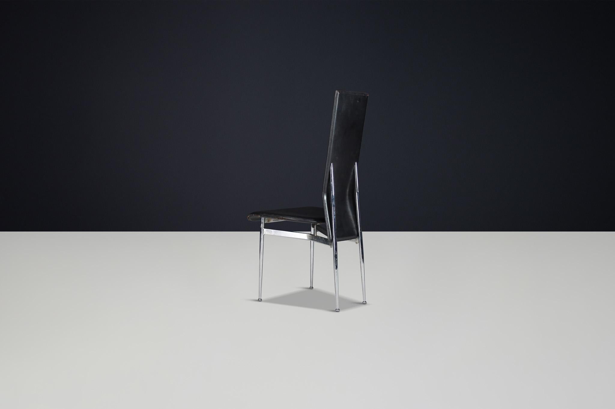 Satz von 4 Leder-Esszimmerstühlen von Giancarlo Vegni für Fasem, Moderne der Mitte des Jahrhunderts im Angebot 1