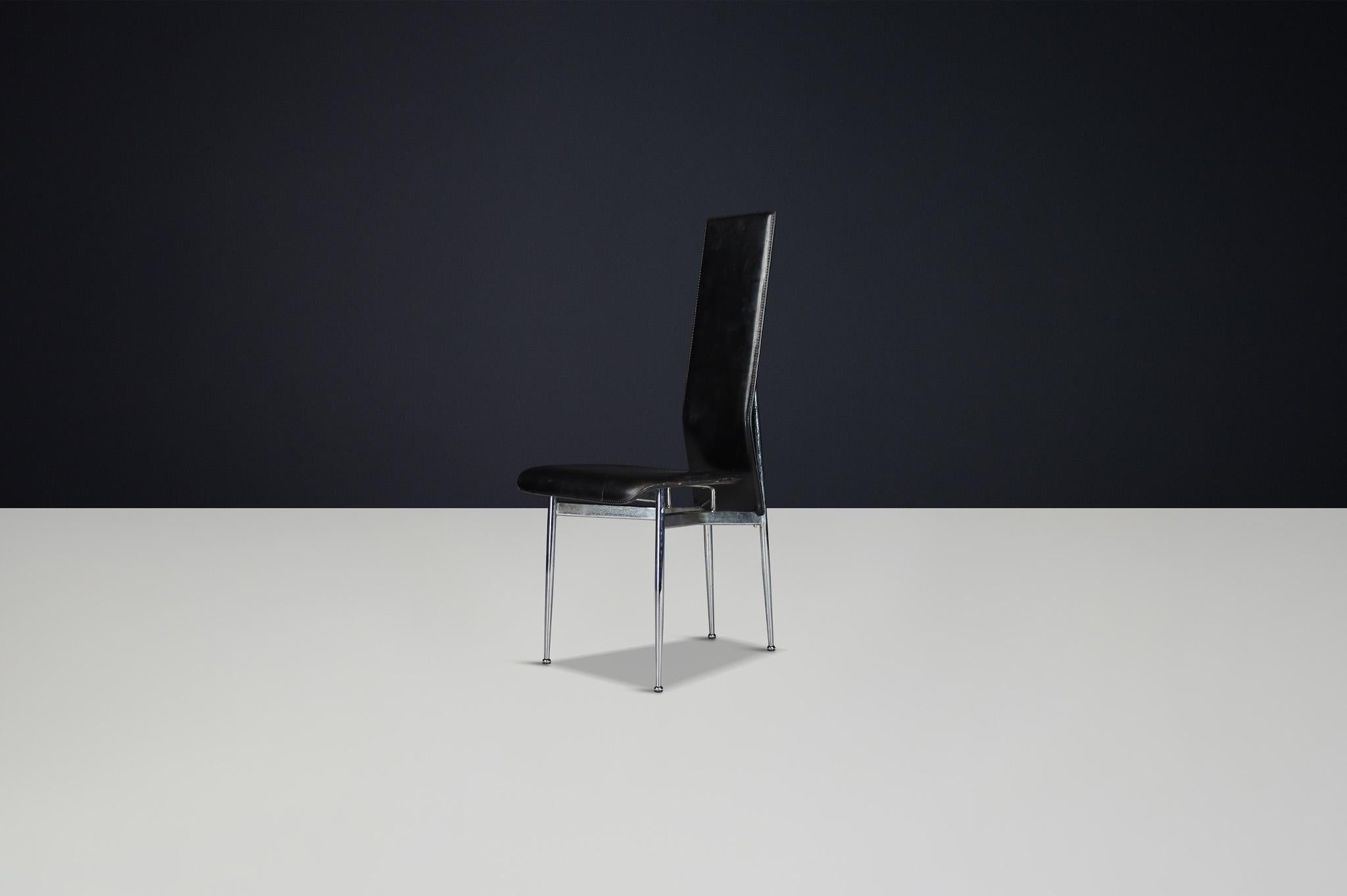 Satz von 4 Leder-Esszimmerstühlen von Giancarlo Vegni für Fasem, Moderne der Mitte des Jahrhunderts im Angebot 2