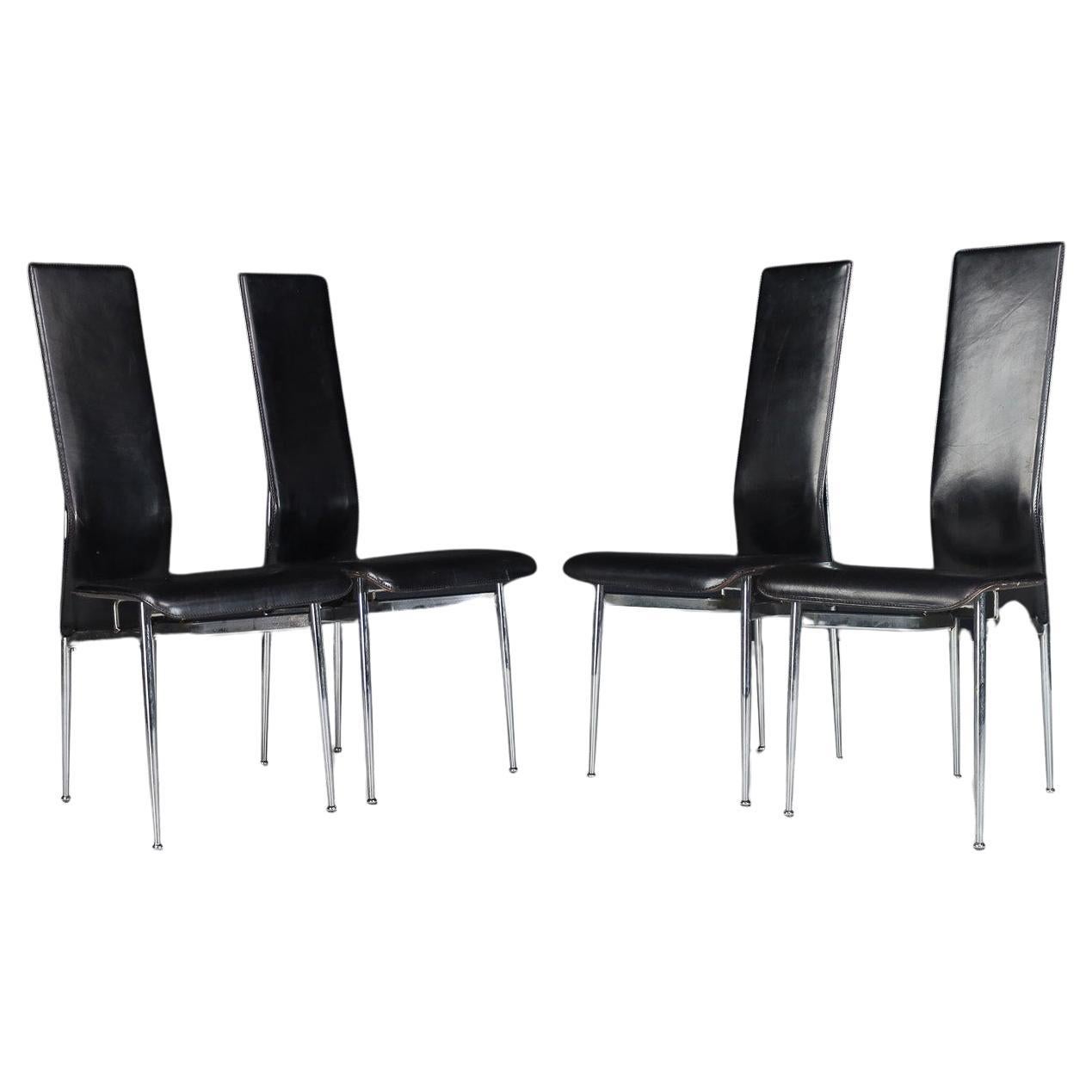 Mid-Century Modern Set of 4 Leather Dining Chairs by Giancarlo Vegni for Fasem