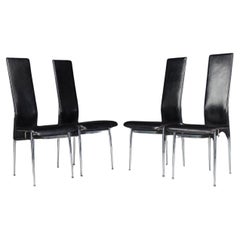 Mid-Century Modern Set of 4 Leather Dining Chairs by Giancarlo Vegni for Fasem