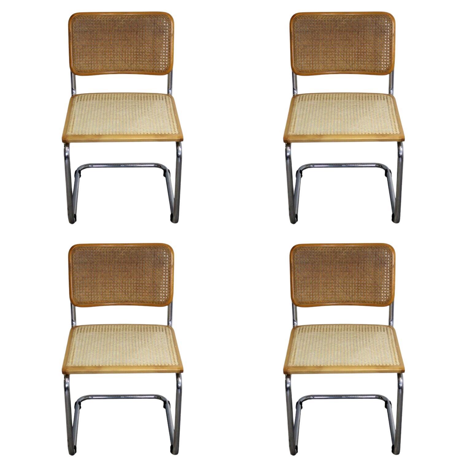 Mid-Century Modern Set of 4 Marcel Breuer Cesca Cane and Chrome Chairs