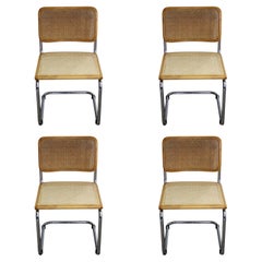 Mid-Century Modern Set of 4 Marcel Breuer Cesca Cane and Chrome Chairs