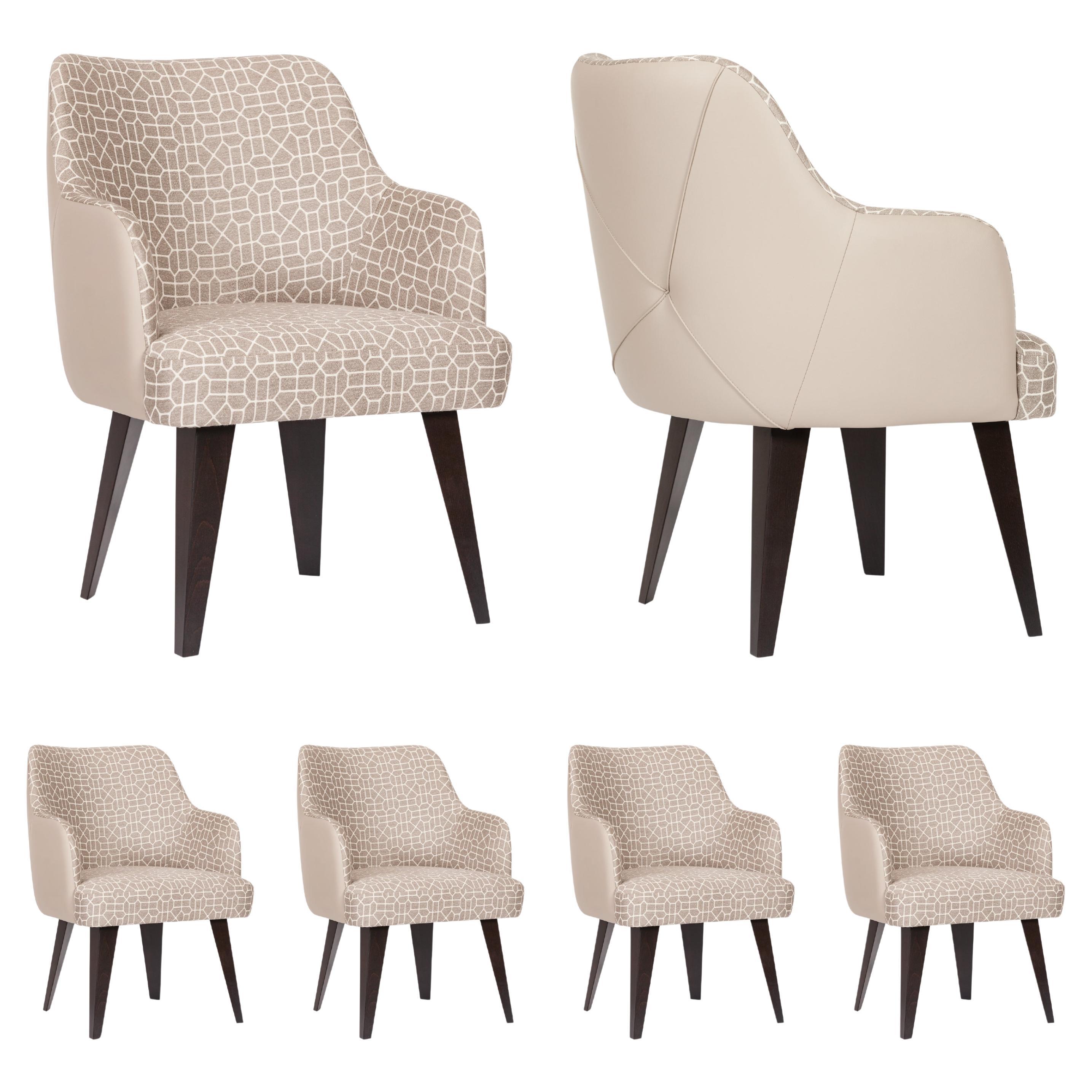 Mid-Century Modern Set of 4 Margot Dining Chairs, Cream Leather, Greenapple