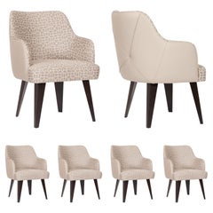 Mid-Century Modern Set of 4 Margot Dining Chairs, Cream Leather, Greenapple