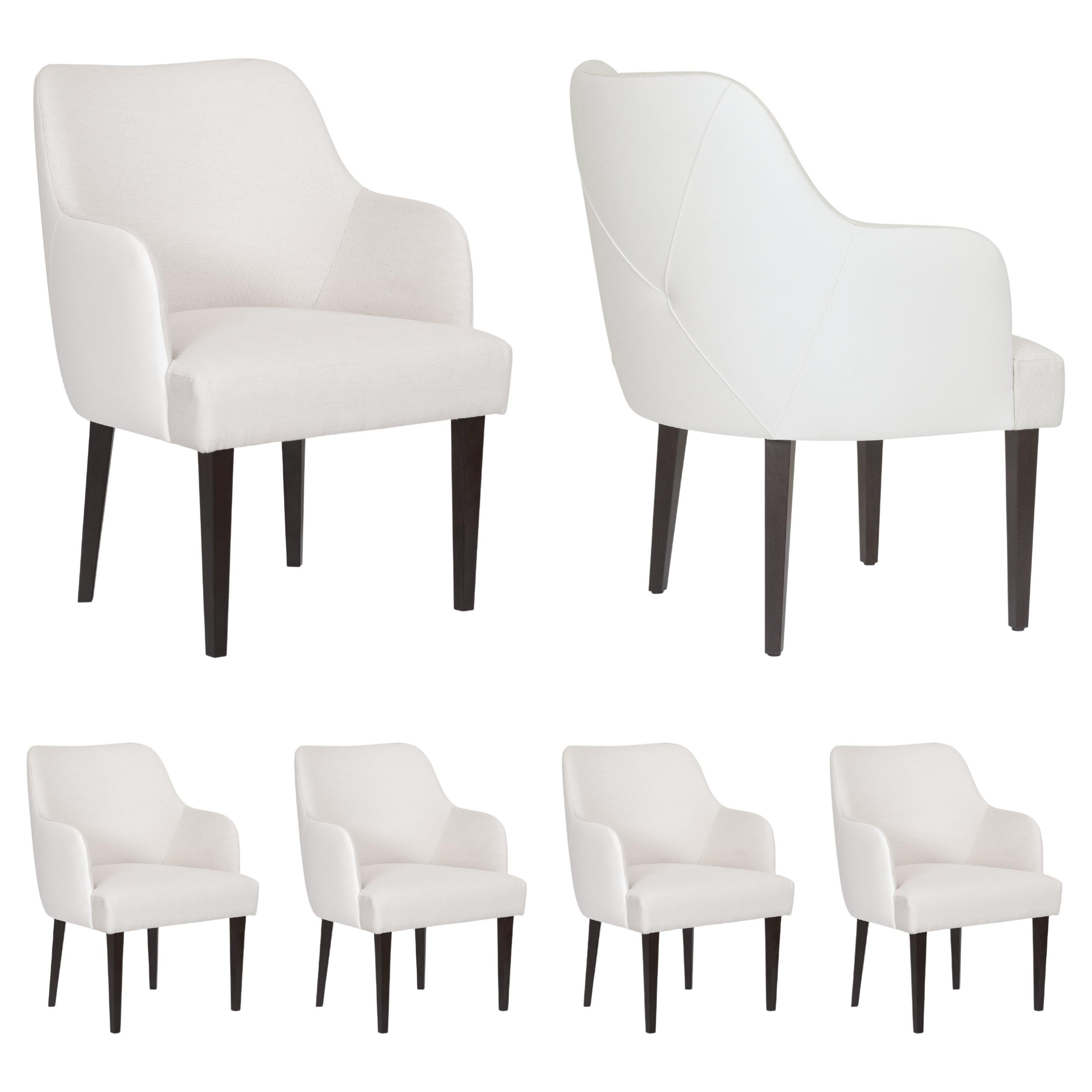 Mid-Century Modern Set of 4 Margot Dining Chairs, White Leather, Greenapple
