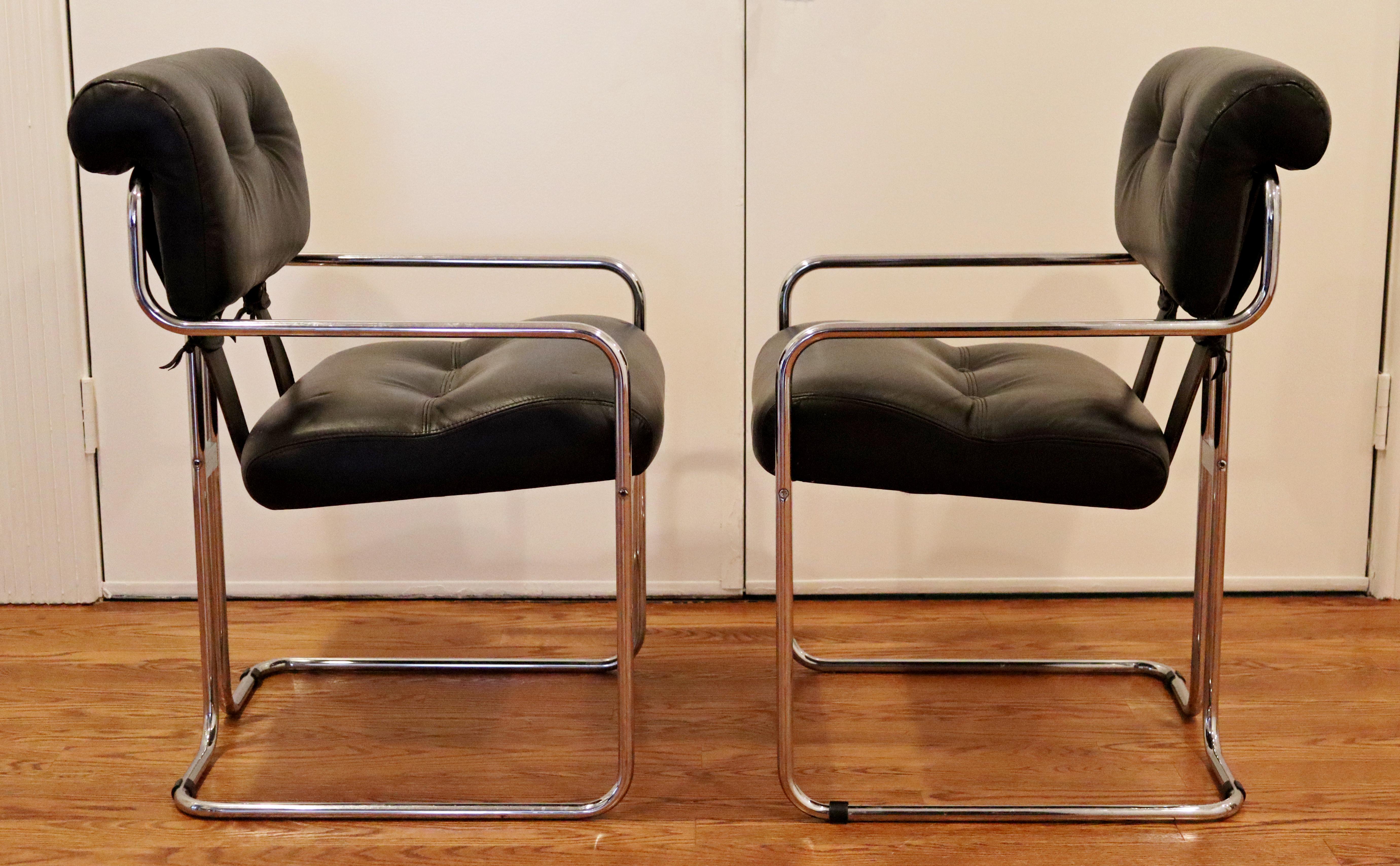 Late 20th Century Mid-Century Modern Set of 4 Pace Tucoma Black Leather Dining Armchairs, 1970s