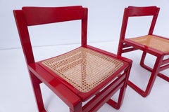 Mid-Century Modern Set of 4 Red Armchairs, Wood, Italy, 1960s