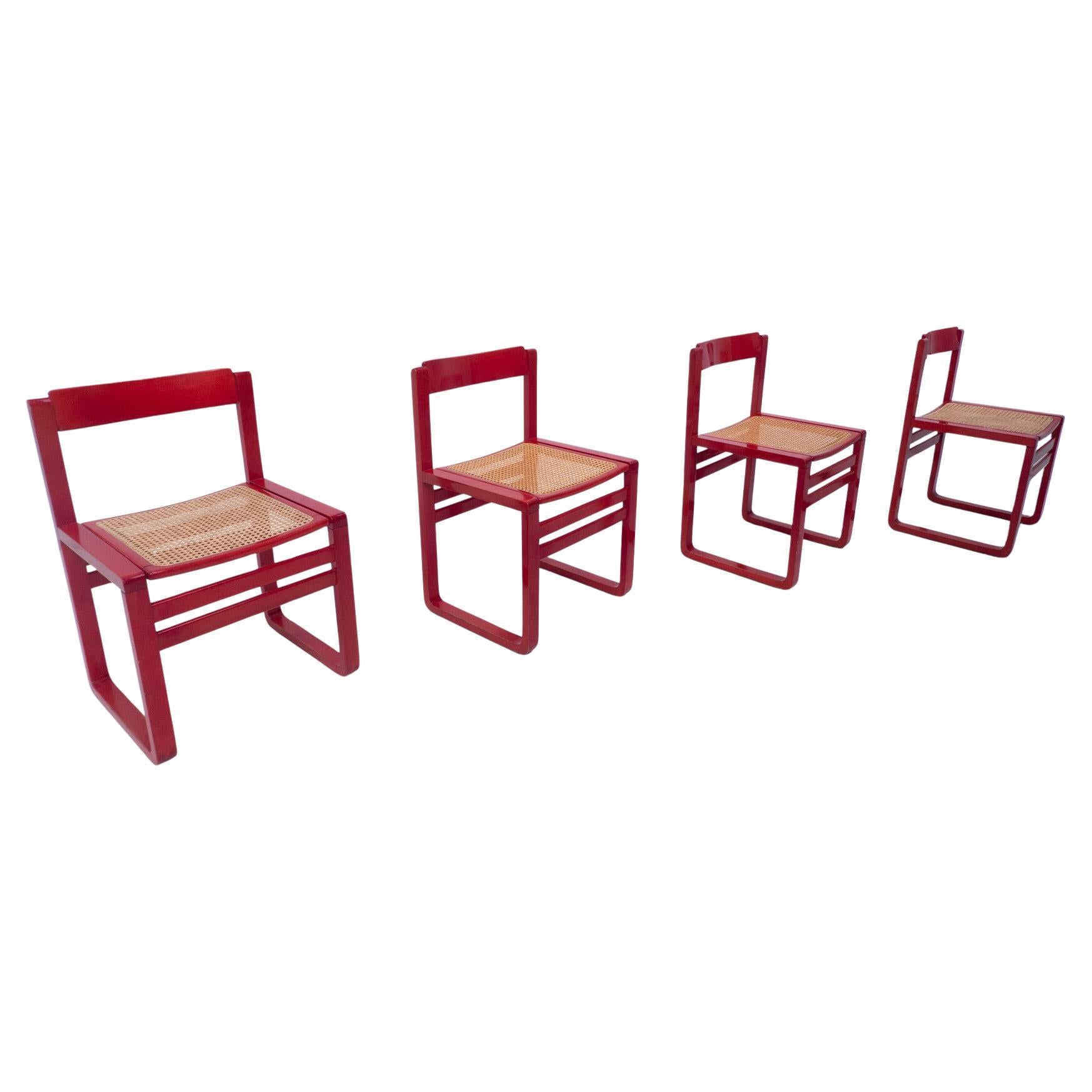 Set di 4 poltrone rosse di metà secolo, Wood, Italia, 1960 in vendita