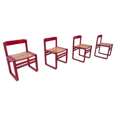 Ensemble de 4 fauteuils rouges, Wood Wood, Italie, années 1960