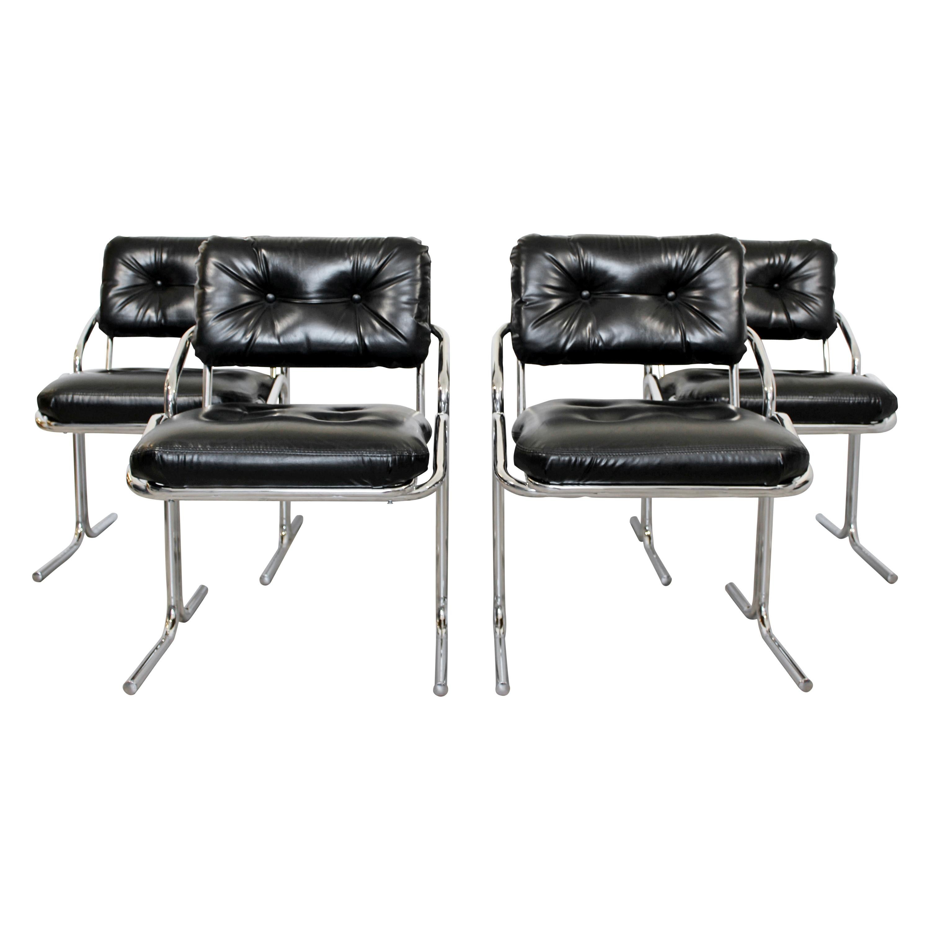 Mid-Century Modern Set of 4 Tubular Chrome Side Chairs Cal-Style Jerry Johnson