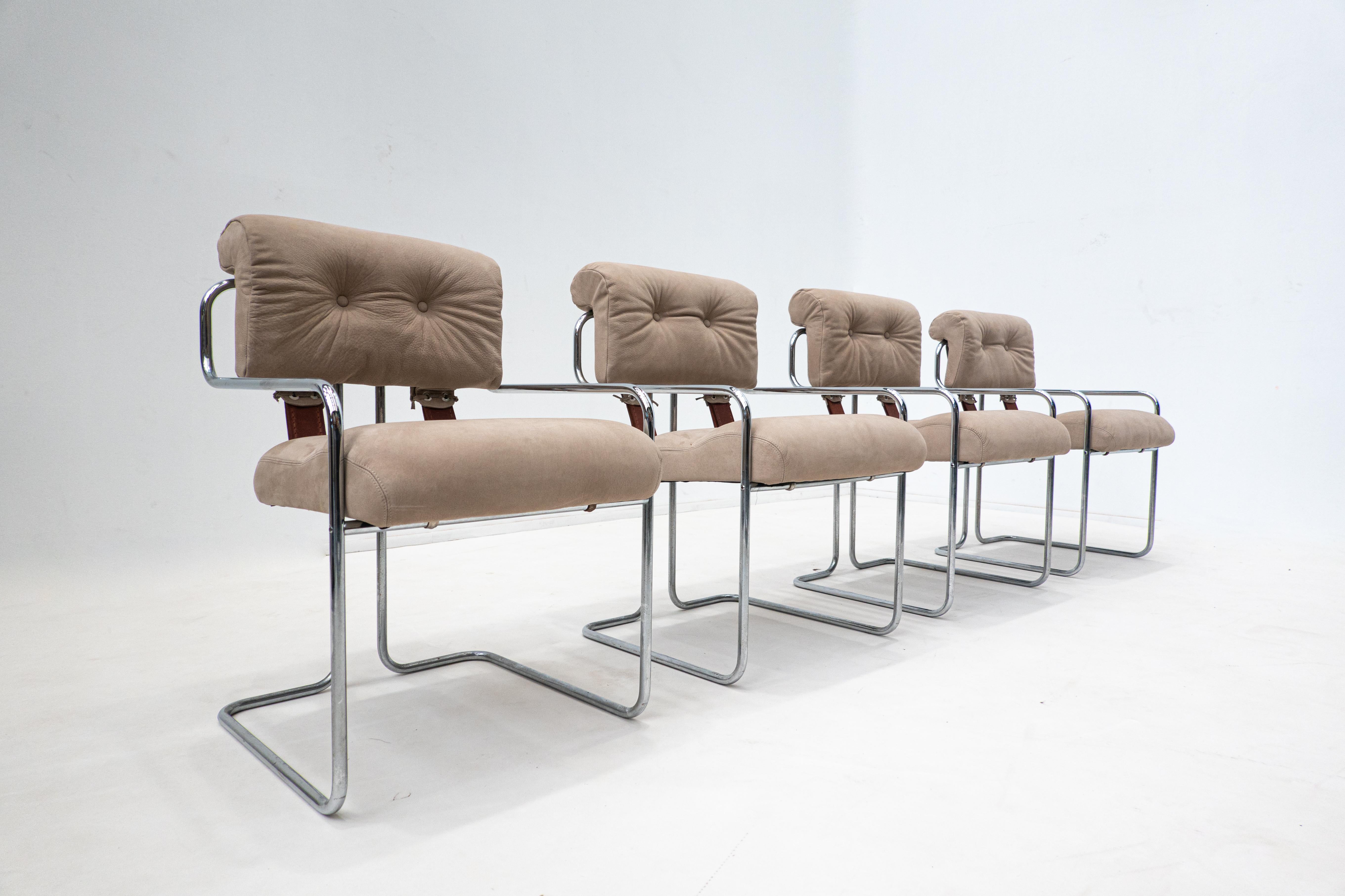 Italian Mid-Century Modern Set of 4 Tucroma Chairs by Guido Faleschini, Leather, 1970s