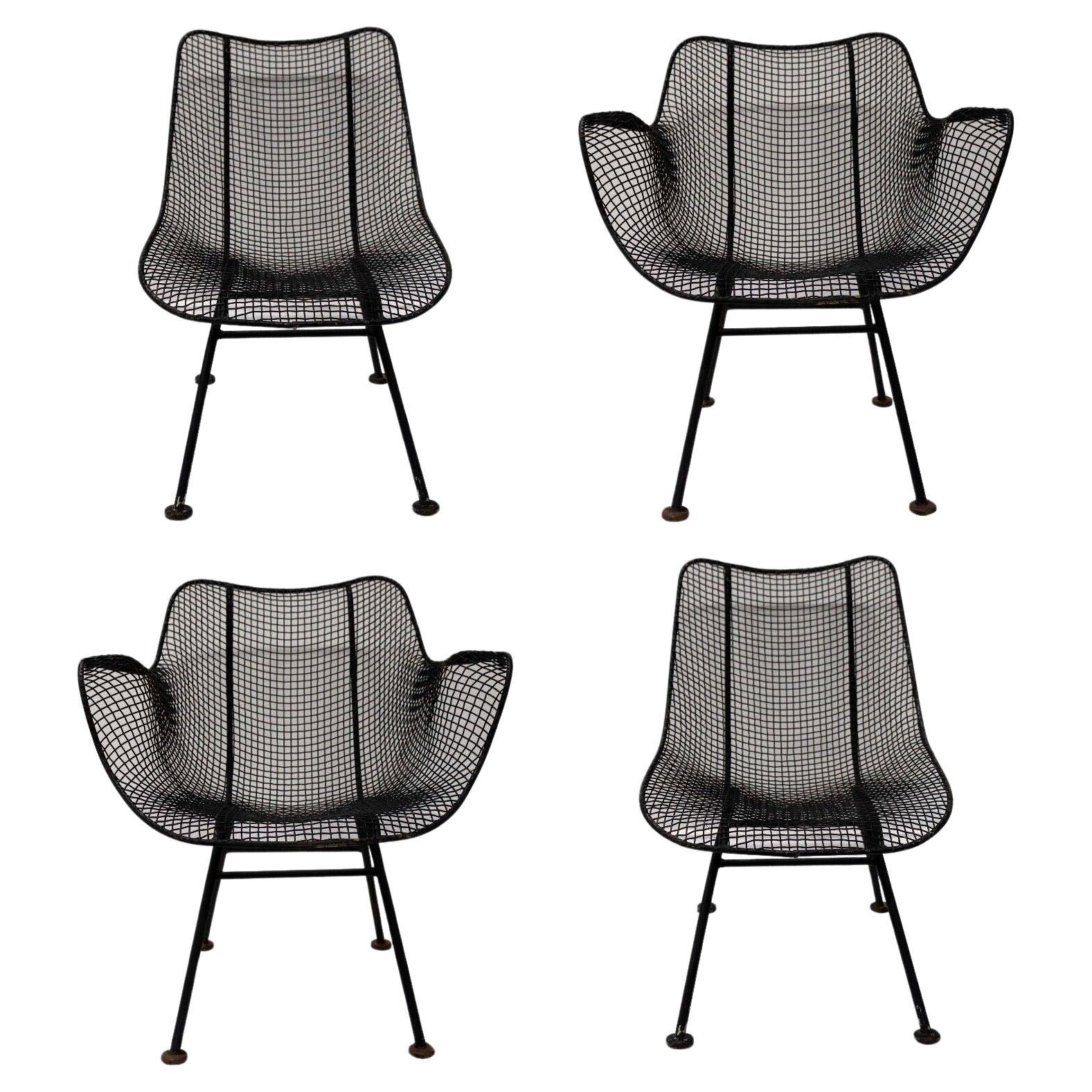 Mid Century Modern Set of 4 Woodard Scuptura Black Wrought Iron Patio Chairs
