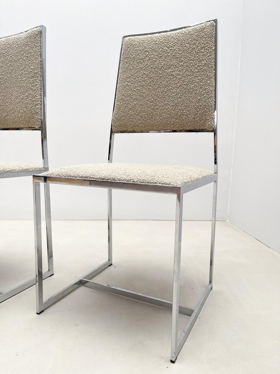 Mid-Century Modern set of 5 chairs Willy Rizzo style, Chrome and Boucle Fabric, Italy, 1970s - new upholstery.