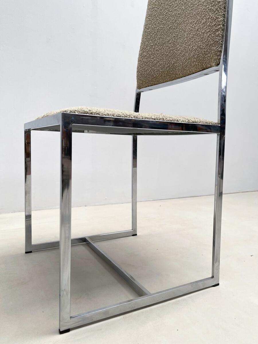 Mid-Century Modern Set of 5 Chairs Willy Rizzo Style, Chrome and Boucle Fabric In Good Condition For Sale In Brussels, BE