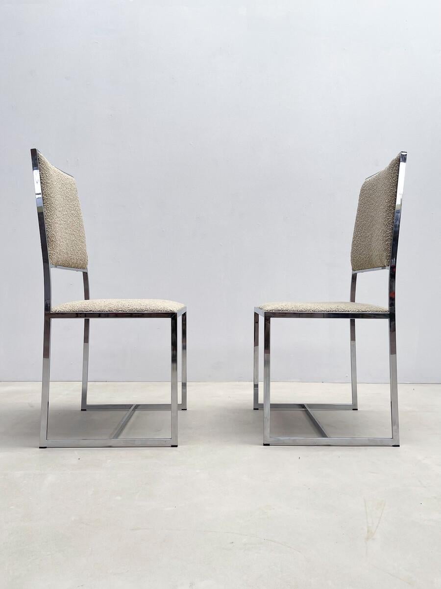 Mid-Century Modern Set of 5 Chairs Willy Rizzo Style, Chrome and Boucle Fabric For Sale 2