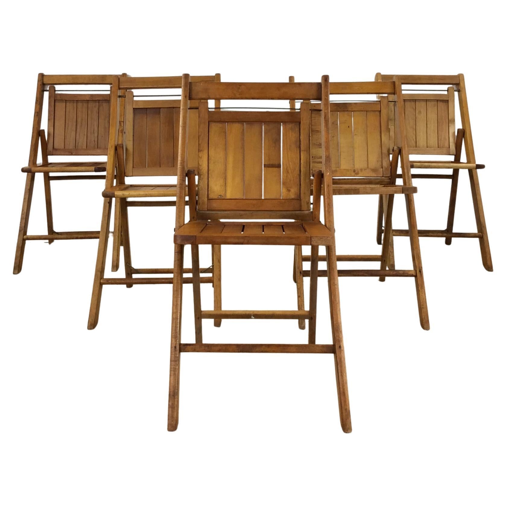 Ensemble de 5 chaises pliantes de style moderne du milieu du siècle, finition érable clair