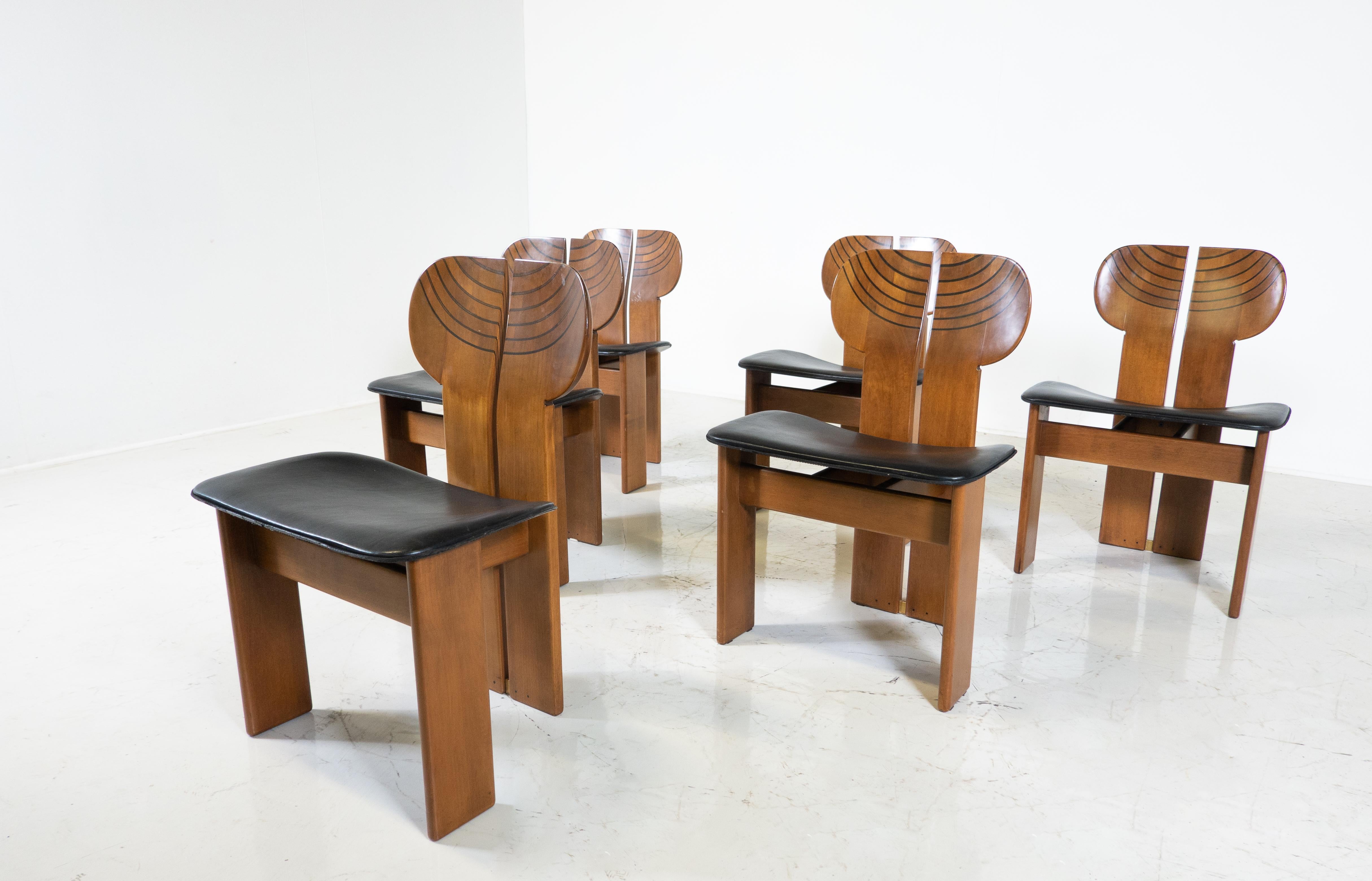 Mid-Century Modern Set of 6 Africa Chairs by Afra & Tobia Scarpa for Maxalto, 1970s