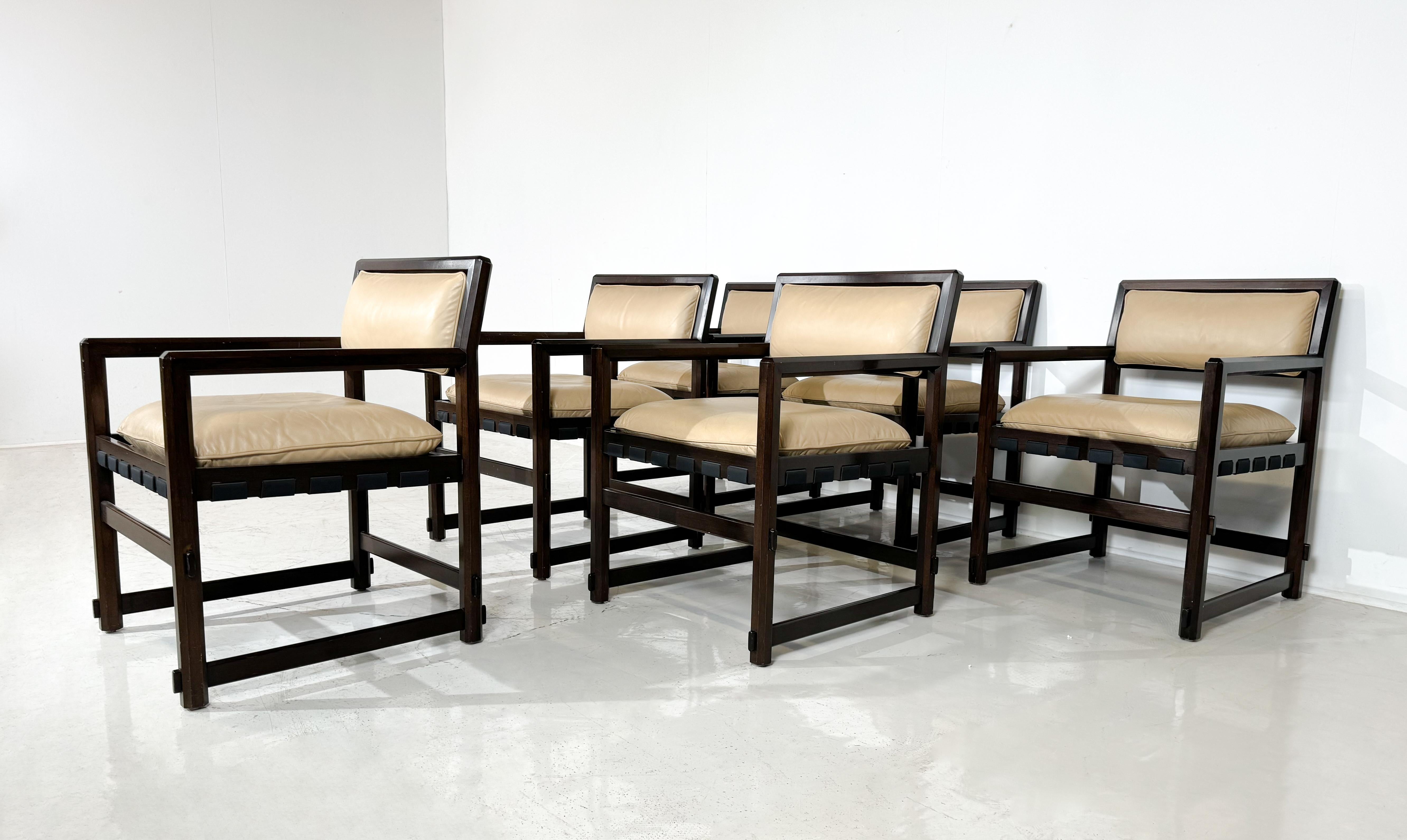 Leather Mid-Century Modern Set of 6 Armchairs by Edward Wormley for Dunbar For Sale