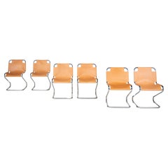 Mid-Century Modern set of 6 Armchairs, Chrome and Leather, Italy, 1970s