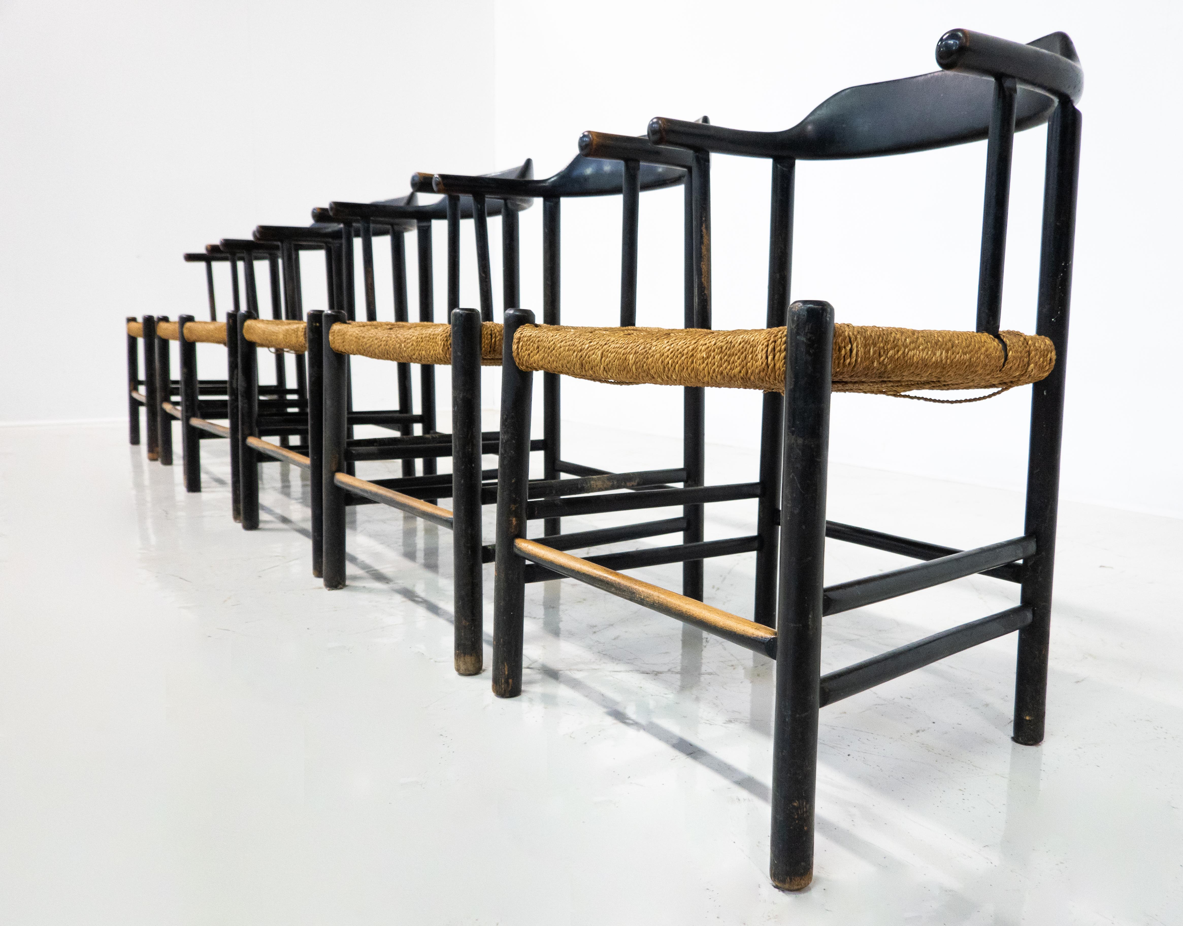 Set aus 6 Sesseln, Mid-Century Modern, Italien, 1960er Jahre (Holz) im Angebot
