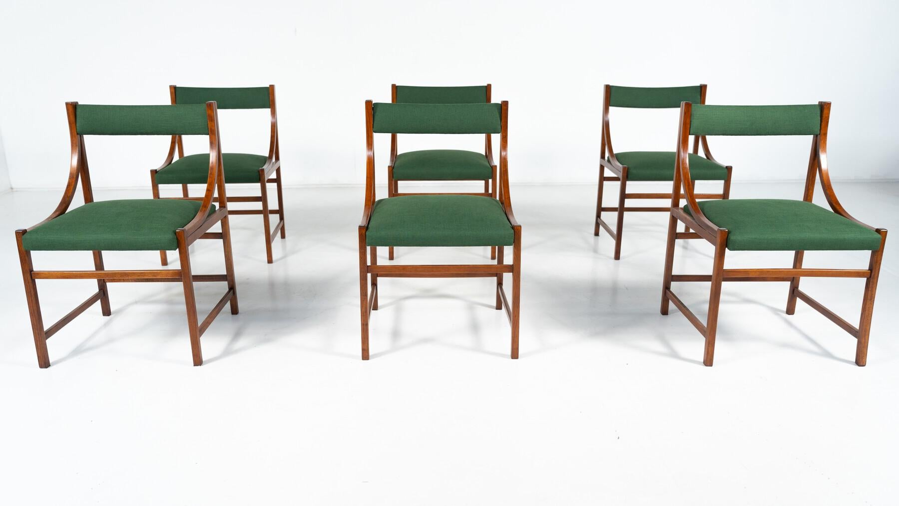 Ensemble de 6 fauteuils, bois et tissu, Italie, années 1960 en vente 13
