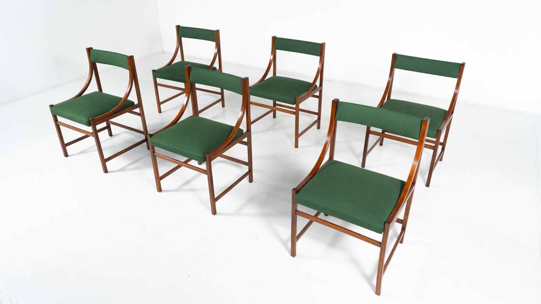 Ensemble de 6 fauteuils, bois et tissu, Italie, années 1960 en vente 14