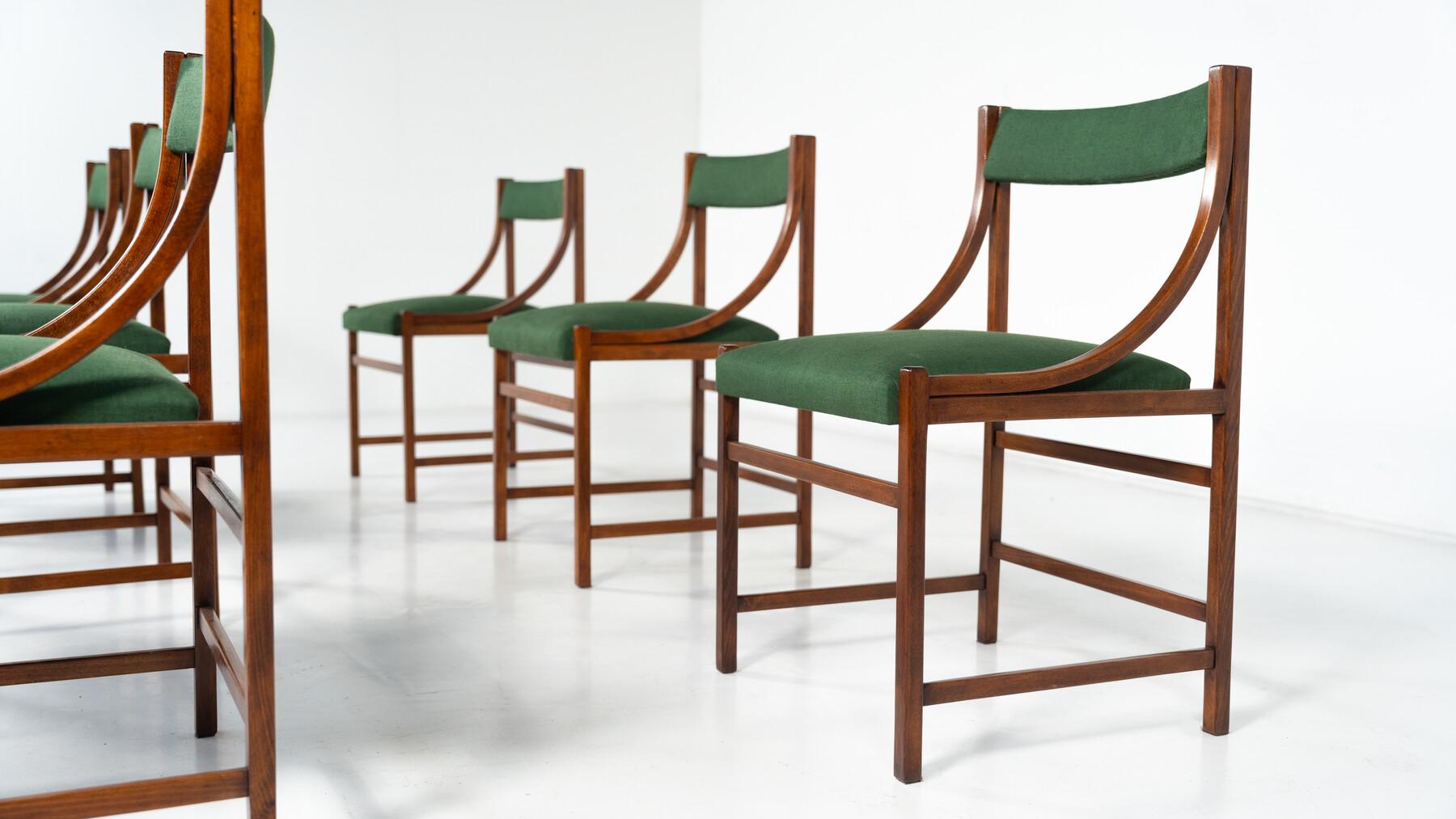 Tissu Ensemble de 6 fauteuils, bois et tissu, Italie, années 1960 en vente