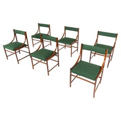 Conjunto de 6 sillones modernos de mediados de siglo, madera y tela, Italia, años 60