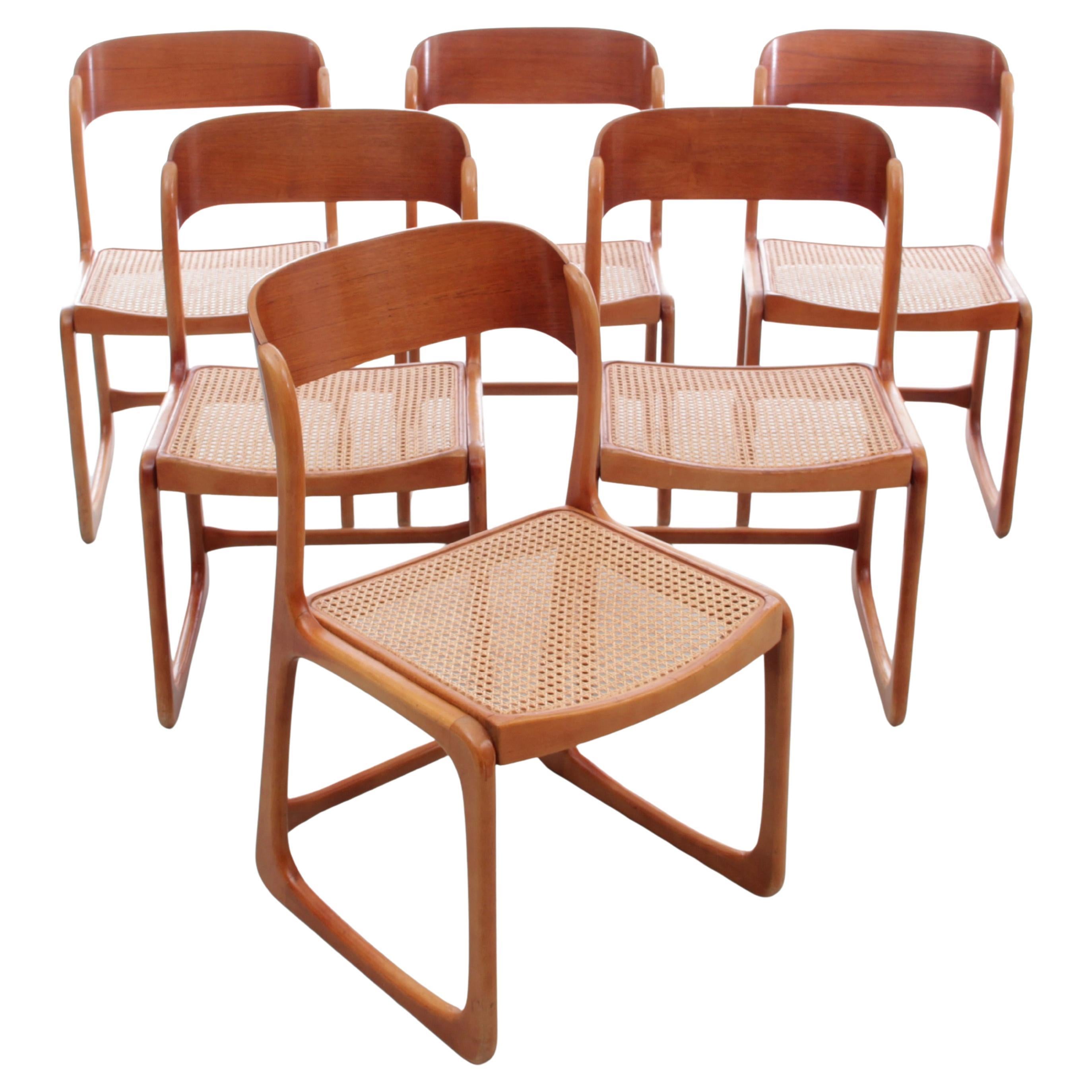 Mid-Century modern set of 6 Baumann chairs with sled base