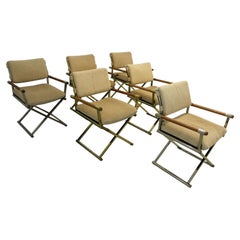 Mid-Century Modern Set of 6 Brass & Wood Cal-Style Directors Chairs