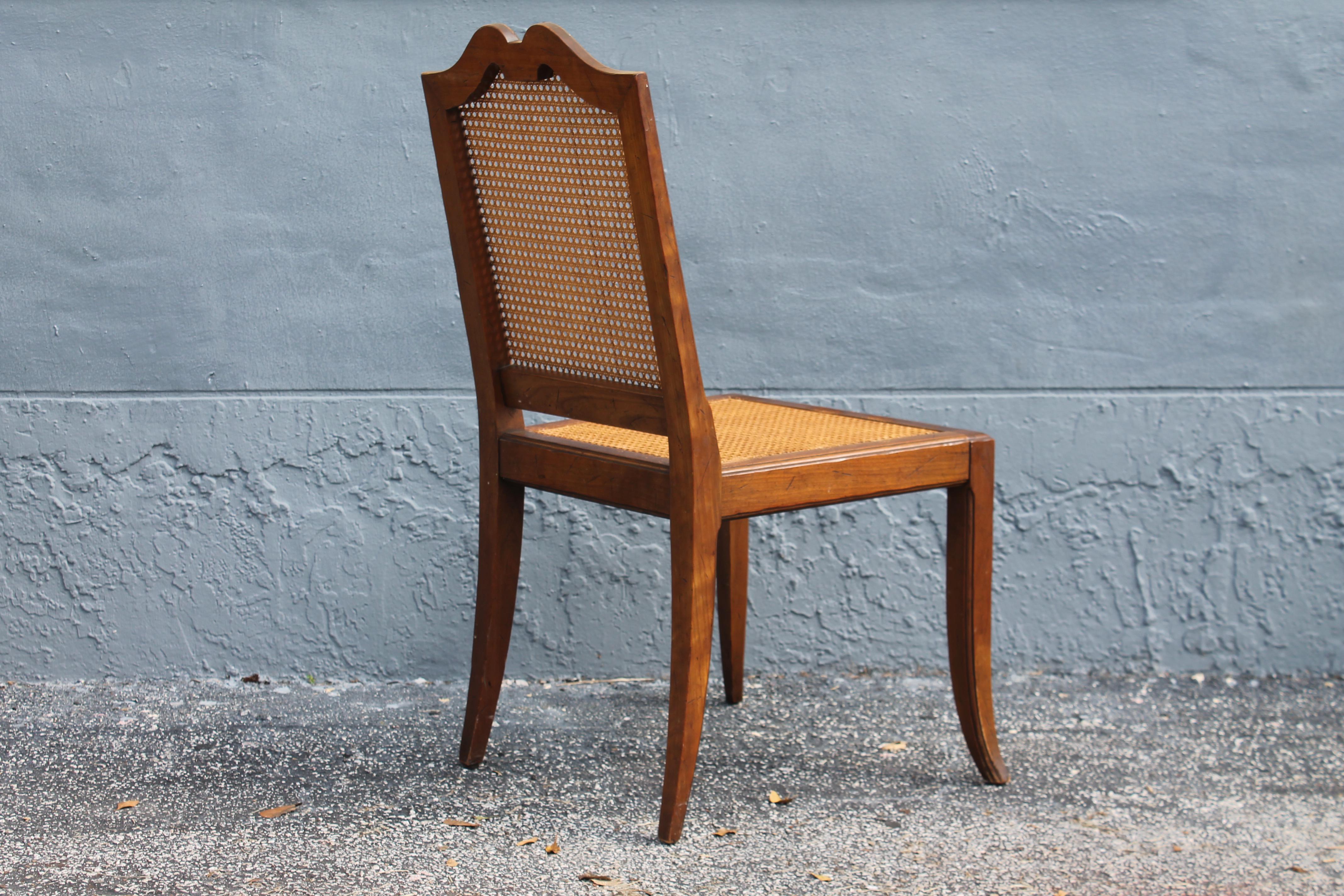 Mid Century Modern Set of 6 Carved and Caned Walnut Dining Chairs 1970's For Sale 2