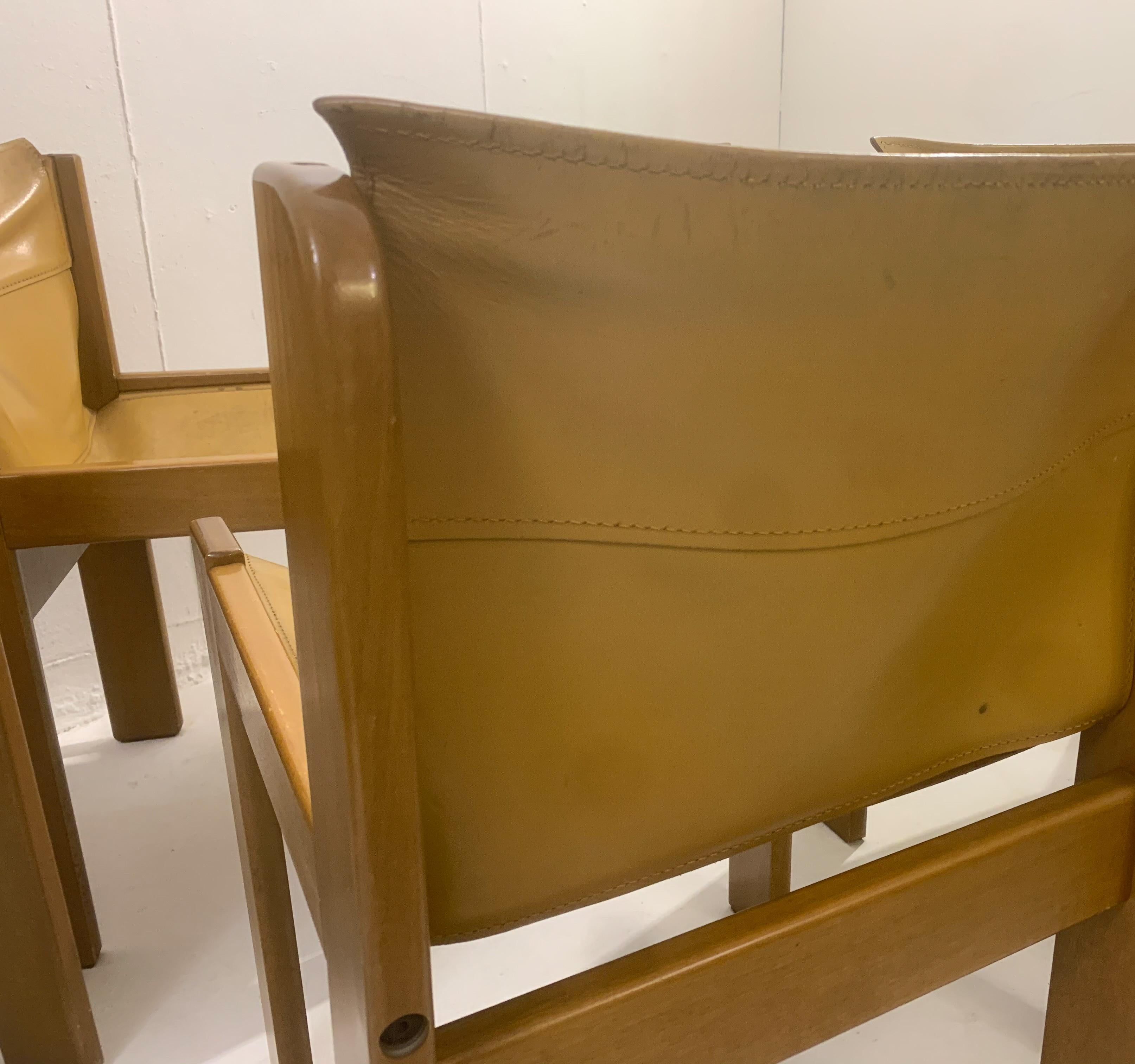 Mid-Century Modern Set of 6 Chairs, Ibisco, Leather and Wood, Italy, 1970s In Good Condition In Brussels, BE