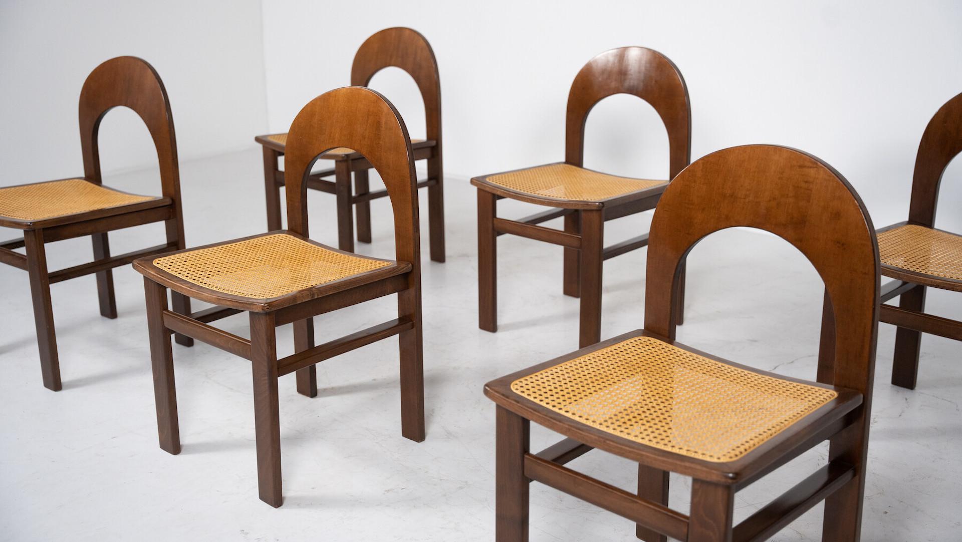 Italian Mid-Century Modern Set of 6 Chairs Model 