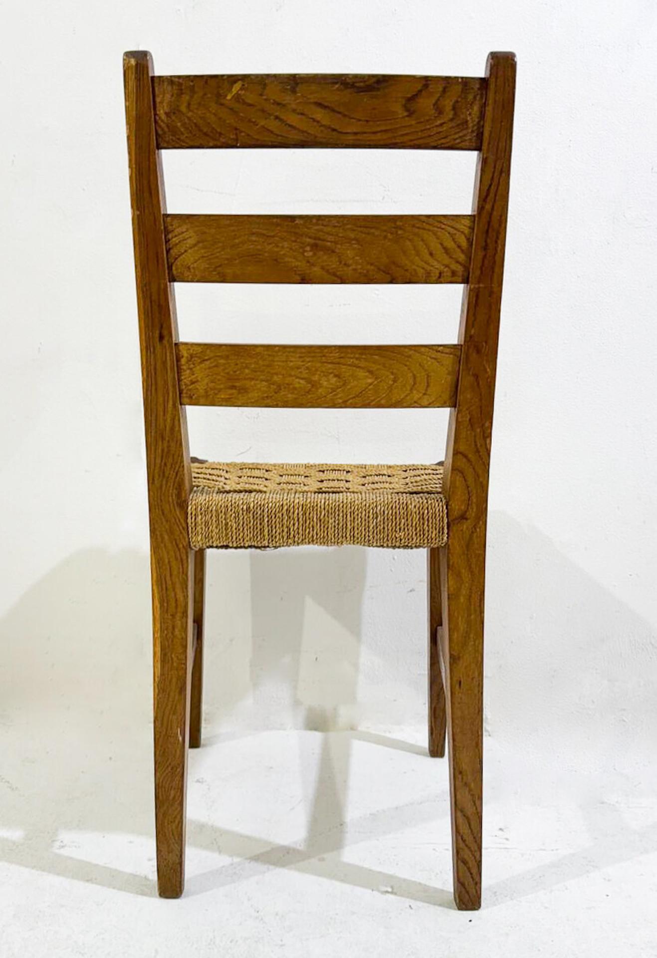 Set di 6 sedie moderne di metà secolo, Oak e corda, anni '70 In condizioni buone in vendita a Brussels, BE