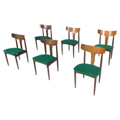 Mid-Century Modern Satz von 6 Stühlen, Holz und Stoff, Italien