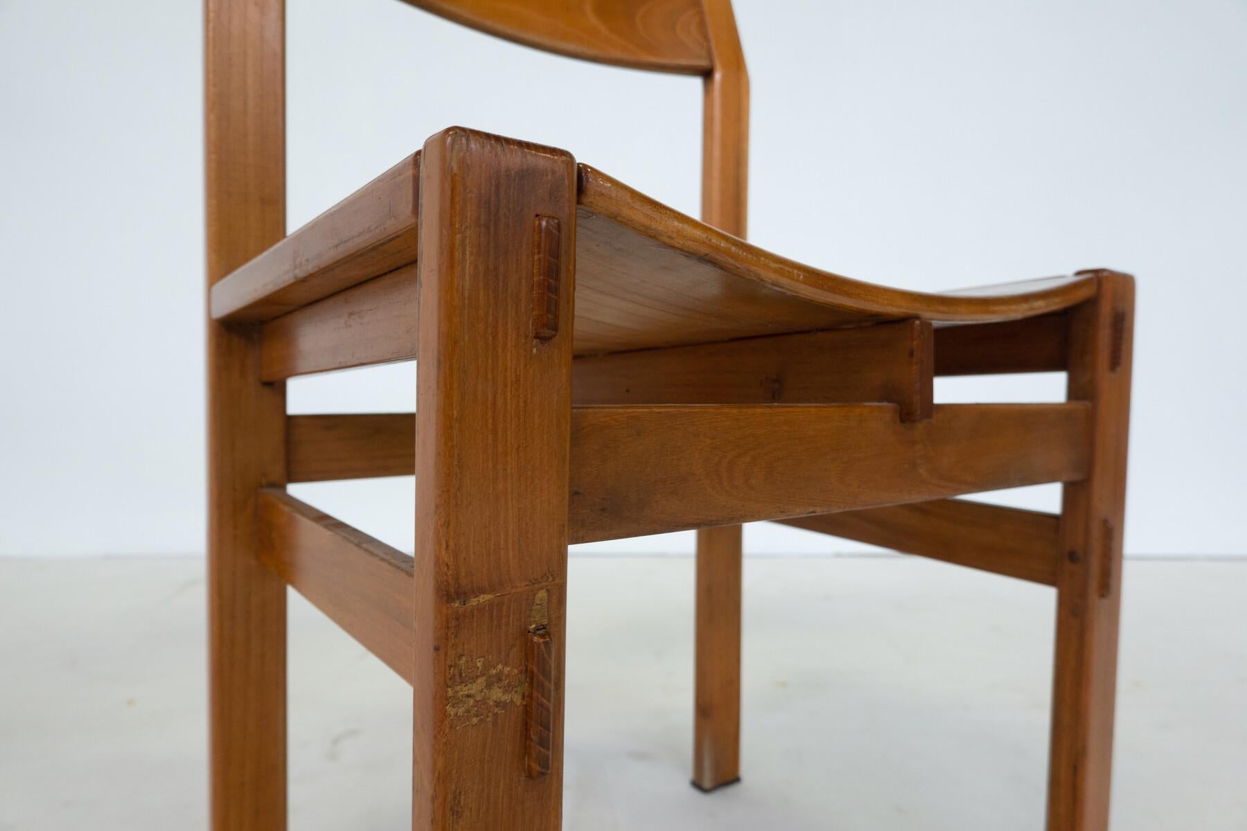 Wood Mid-Century Modern Set of 6 Dining Chairs by Giuseppe Rivadossi, Italy, 1980s For Sale