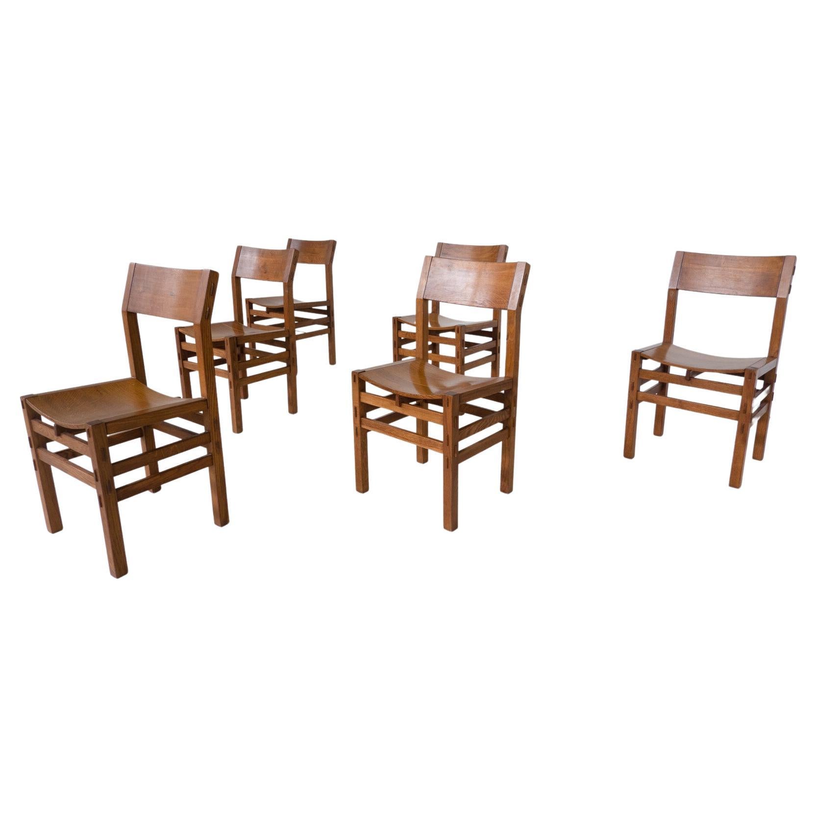 Mid-Century Modern Set of 6 Dining Chairs by Giuseppe Rivadossi, Italy, 1980s For Sale