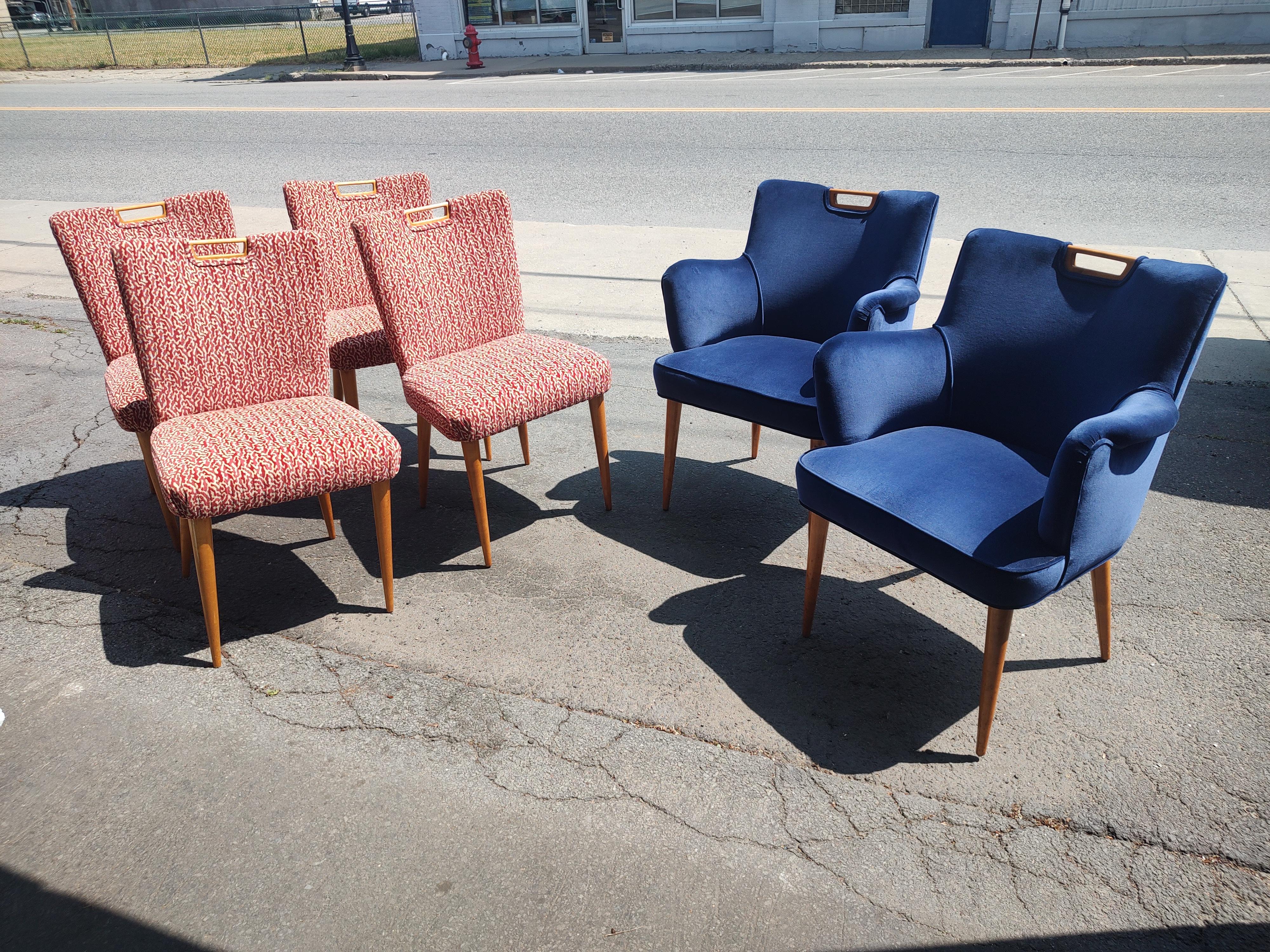 Mid-Century Modern Set 6 Upholstered Dining Chairs Tommi Parzinger for Charak For Sale 2