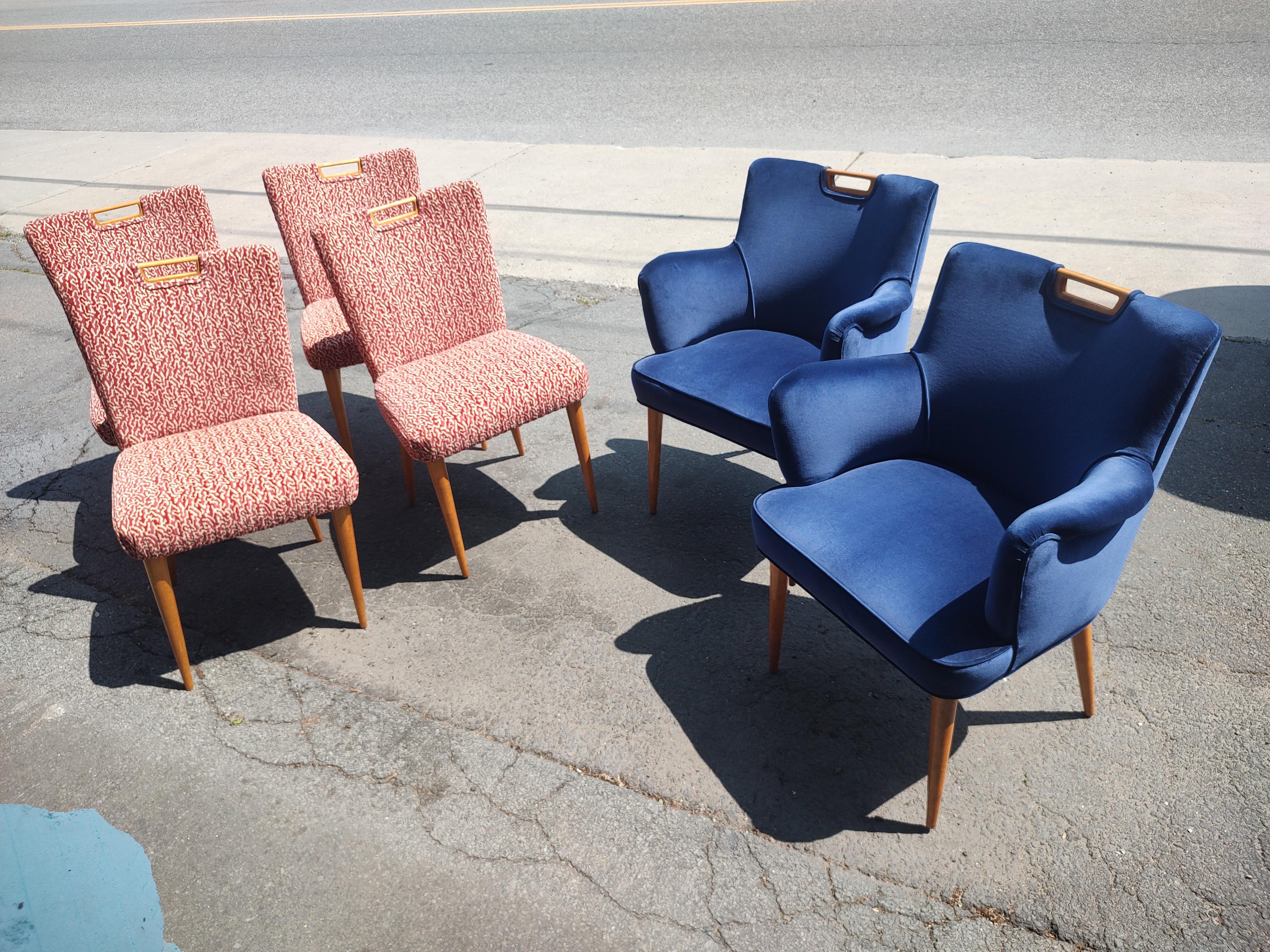 Mid-Century Modern Set 6 Upholstered Dining Chairs Tommi Parzinger for Charak For Sale 4