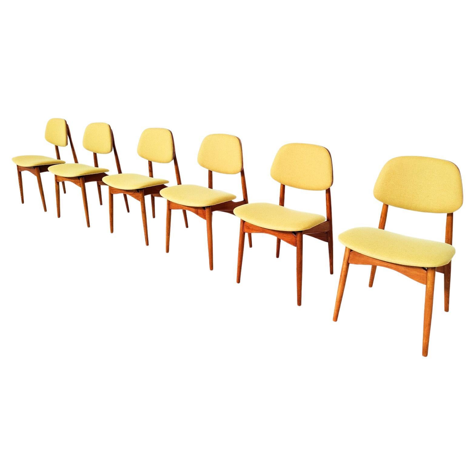 Mid-Century Modern Set of 6 Dining Chairs, Italy, 1960s For Sale