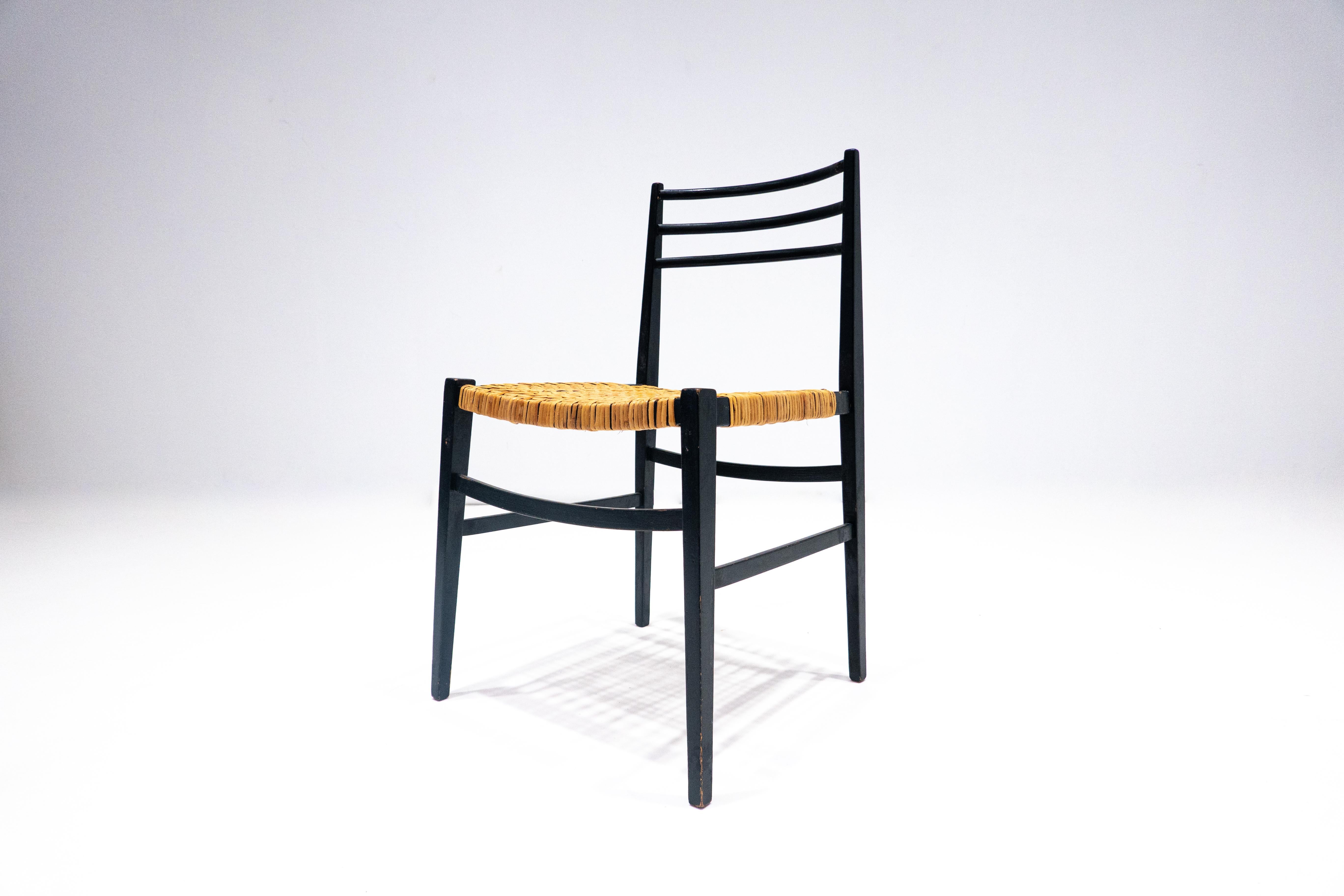 Ensemble de 6 chaises de salle à manger modernes du milieu du siècle dernier, en bois et corde de raphia, Italie, années 1960 en vente 2