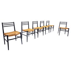 Used Mid-Century Modern Set of 6 Dining Chairs, Wood and Raffia Rope, Italy, 1960s