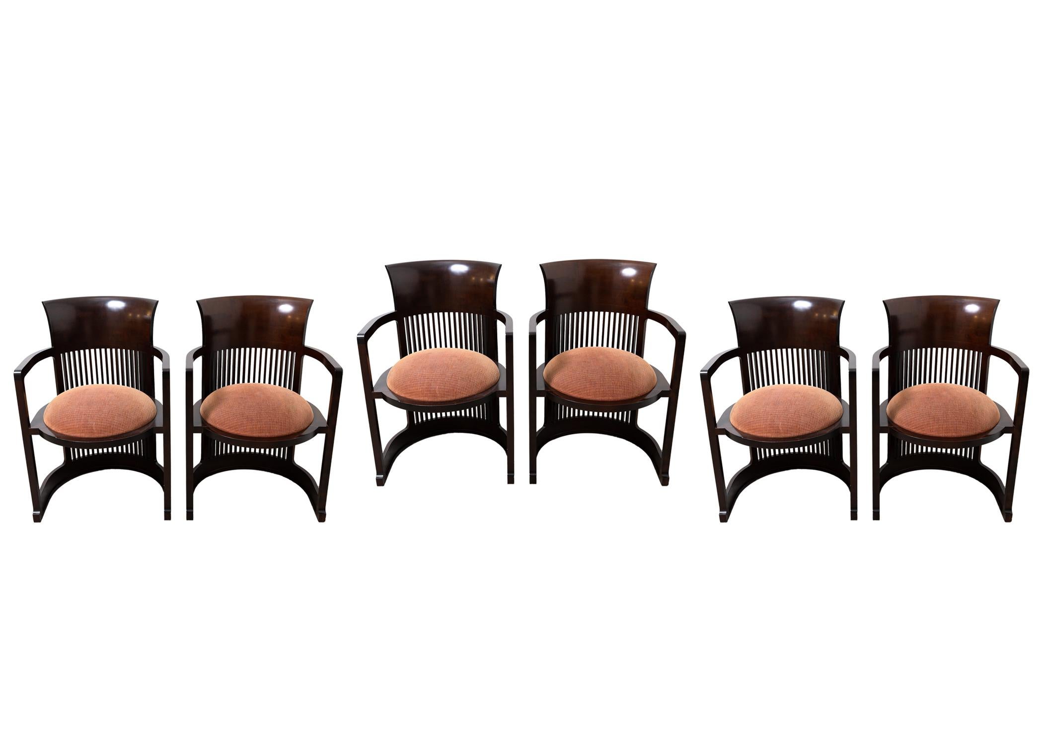 Mid-Century Modern Set of 6 Frank Lloyd Wright Barrel Dining Chair by Cassina 6