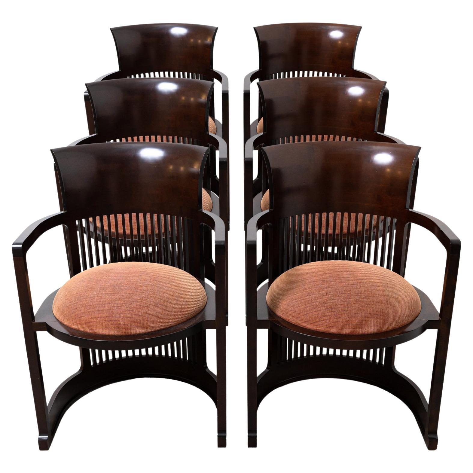 Mid-Century Modern Set of 6 Frank Lloyd Wright Barrel Dining Chair by Cassina